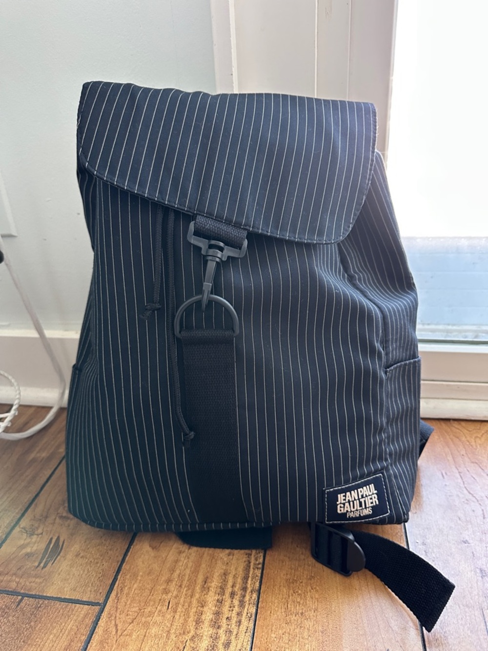 Jean Paul Gaultier Black with White Pinstripe Backpack